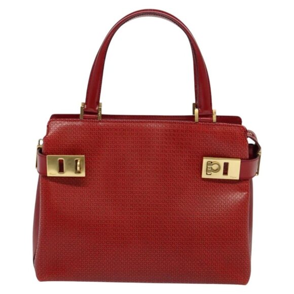 Salvatore Ferragamo Gancini Shoulder Bag Leather 2way Red Gold Auth KD414 - Picture 2 of 15